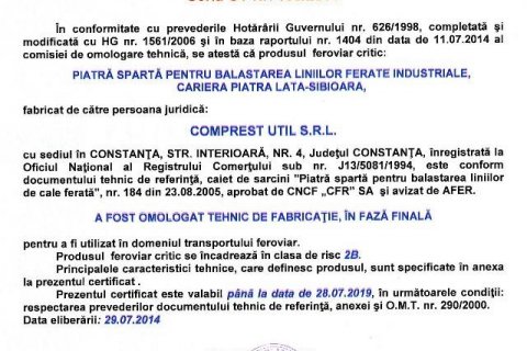 Certificat de Omologare Tehnica Feroviara